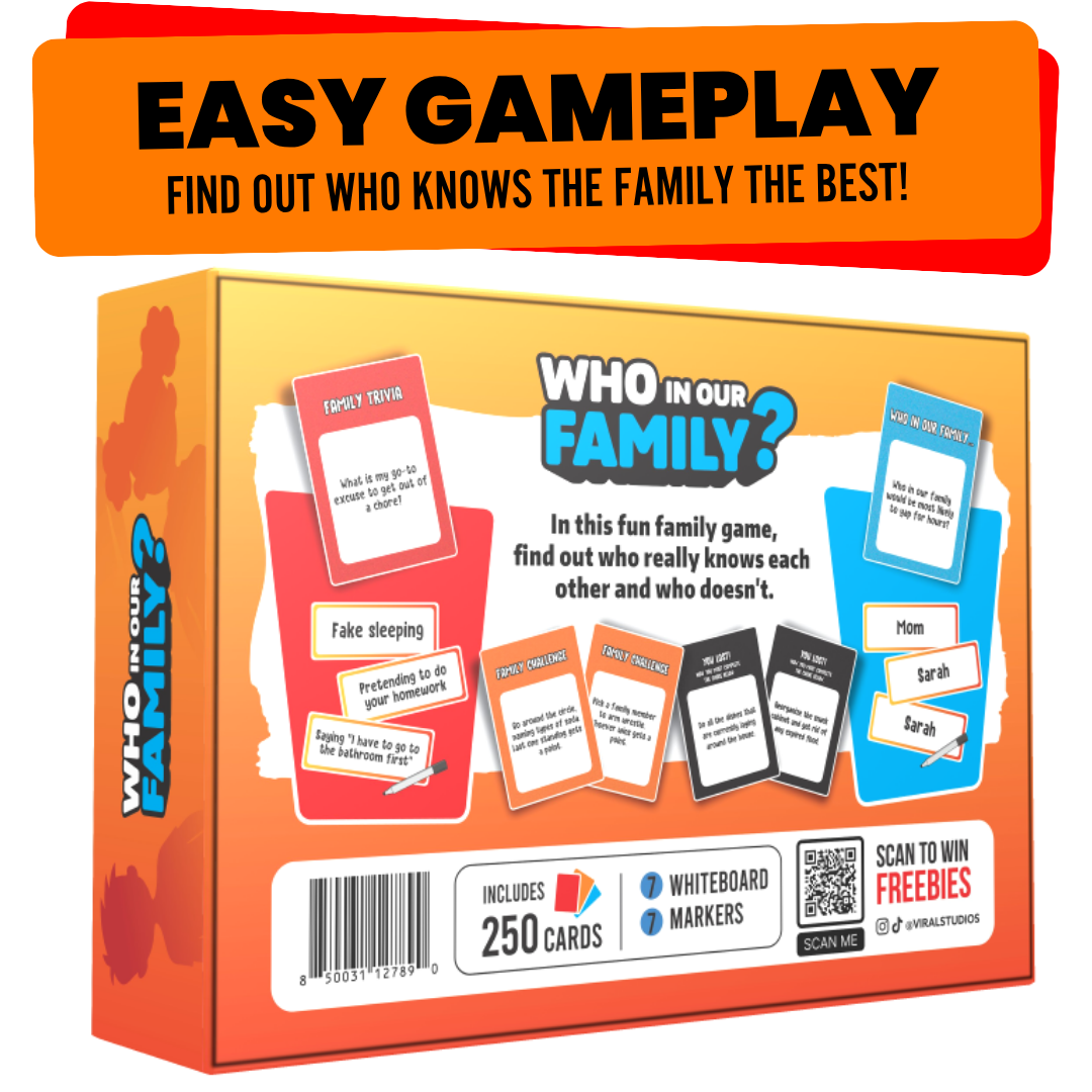 Who Our Family? – Hilarious Family Party Game | Trivia, “Most Likely To” & Head-to-Head Challenges | Fun Family Game Night Card Game for Kids, Teens & Adults