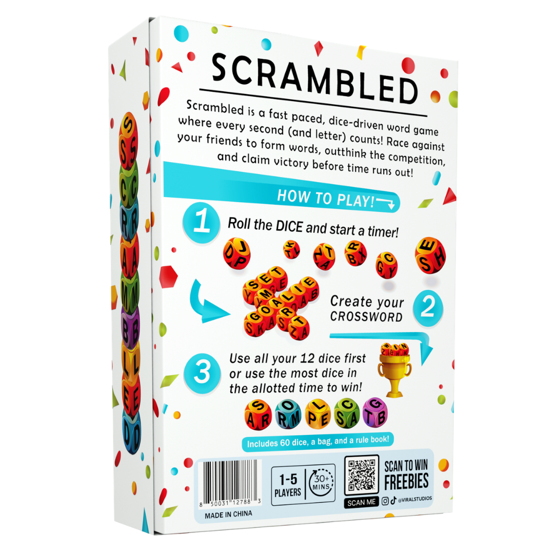 Scrambled Dice Word Game for 1-5 Players Brain Exercise Party Game Ages 8+ Perfect for Parties and Family Game Nights